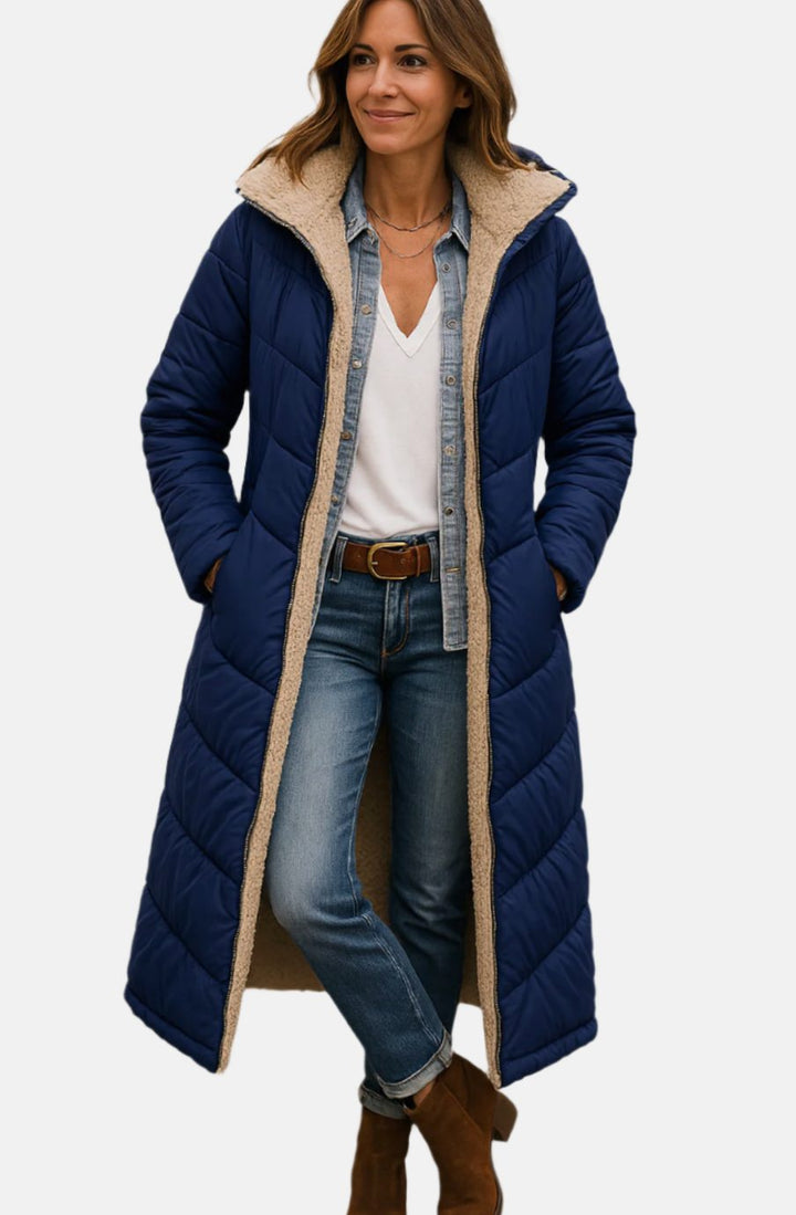 Kayla | Women's Long Hooded Quilted Sherpa-Lined Winter Coat