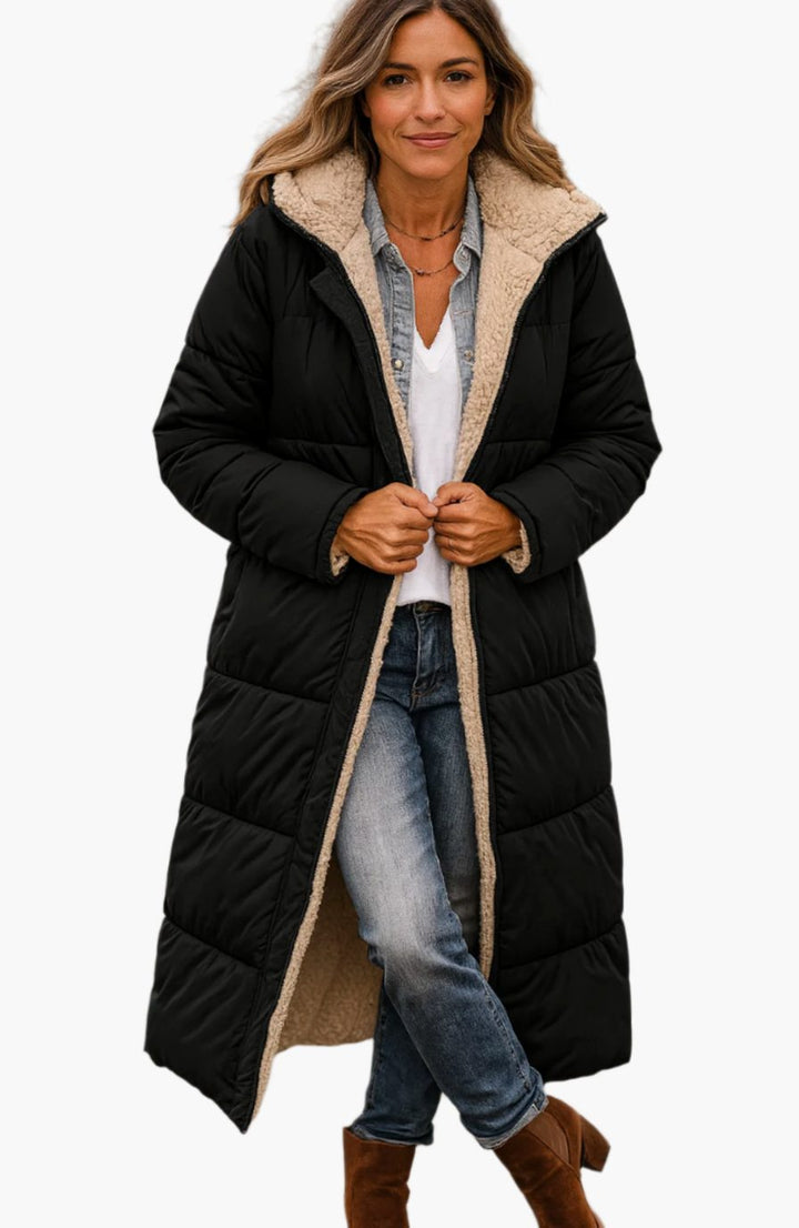 Kayla | Women's Long Hooded Quilted Sherpa-Lined Winter Coat