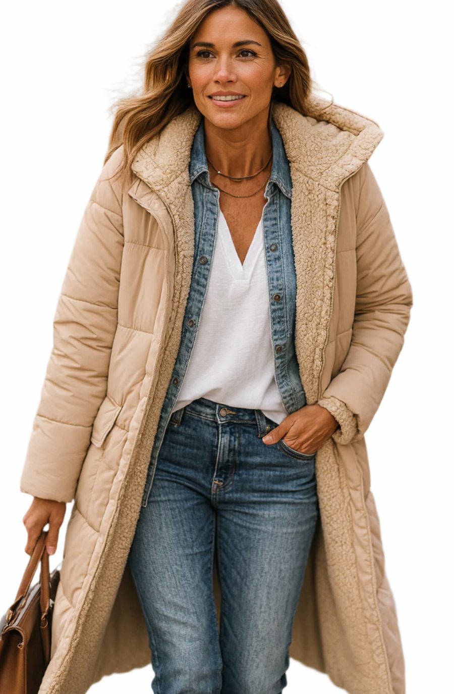 Kayla | Women's Long Hooded Quilted Sherpa-Lined Winter Coat