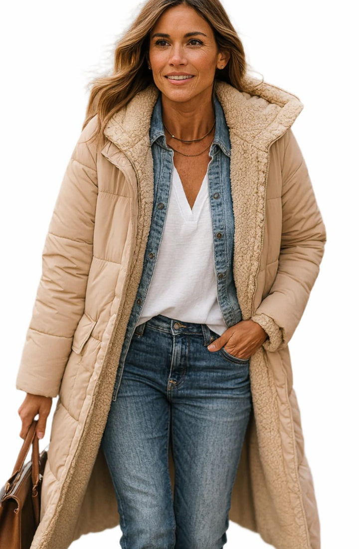 Kayla | Women's Long Hooded Quilted Sherpa-Lined Winter Coat