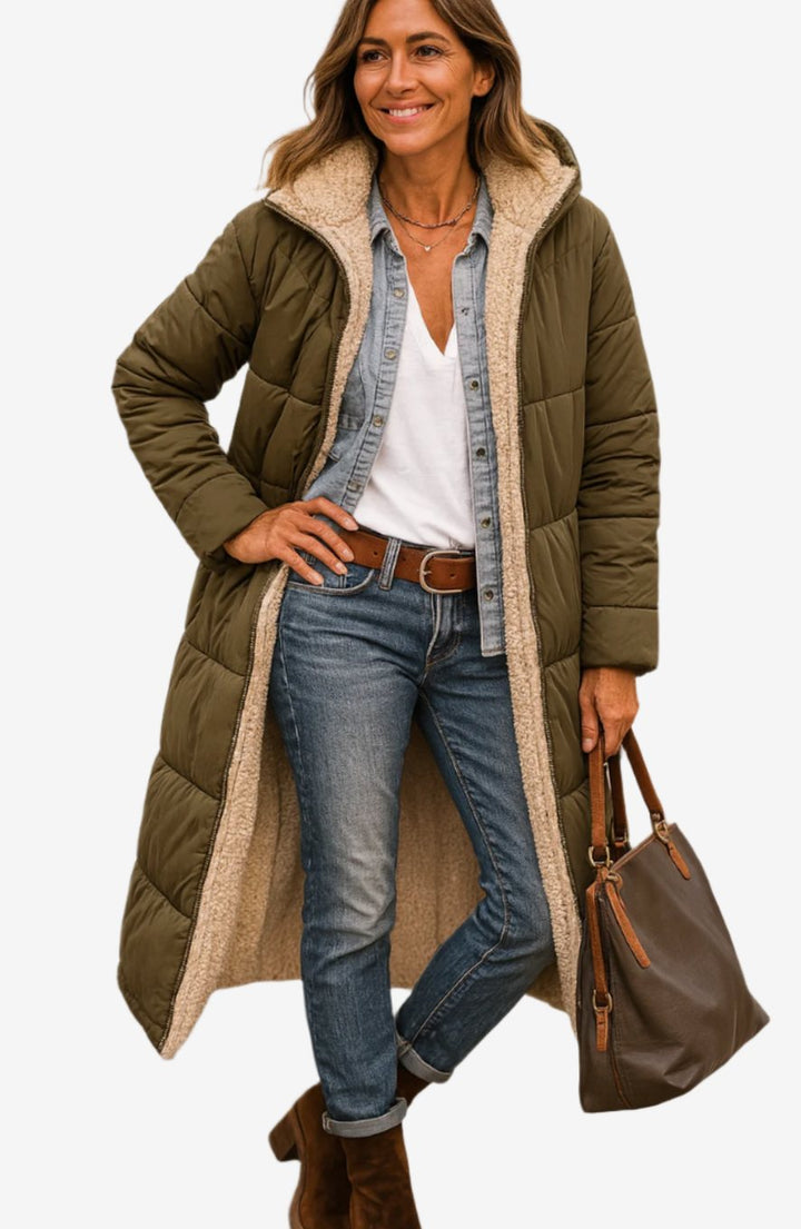 Kayla | Women's Long Hooded Quilted Sherpa-Lined Winter Coat