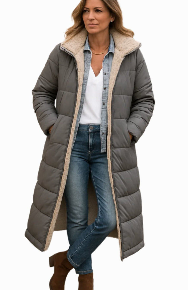 Kayla | Women's Long Hooded Quilted Sherpa-Lined Winter Coat