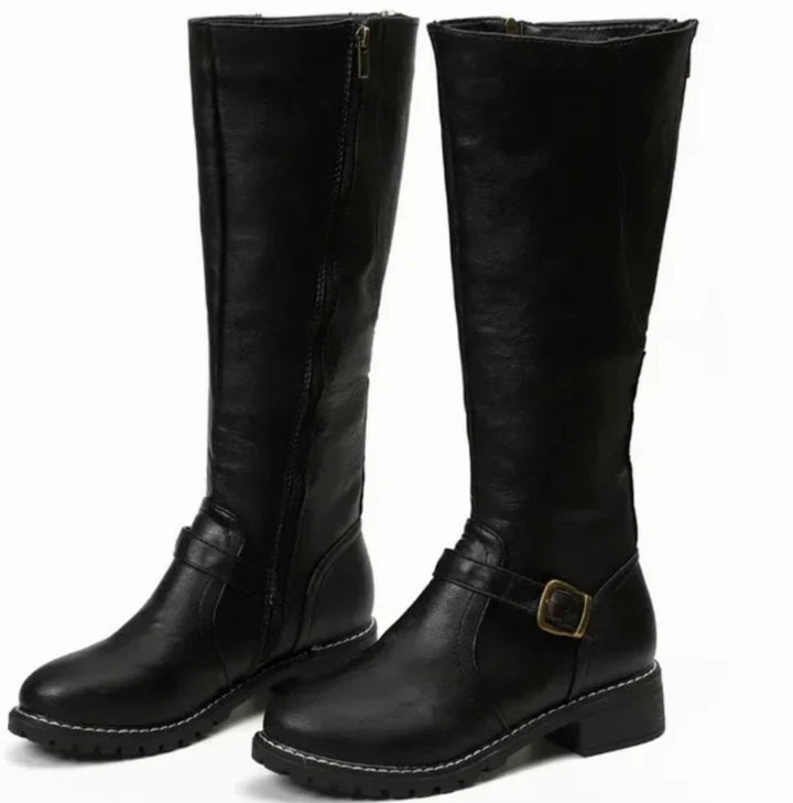 Kelsey | Women's Knee-High Buckle-Strap Block-Heel Leather Boots