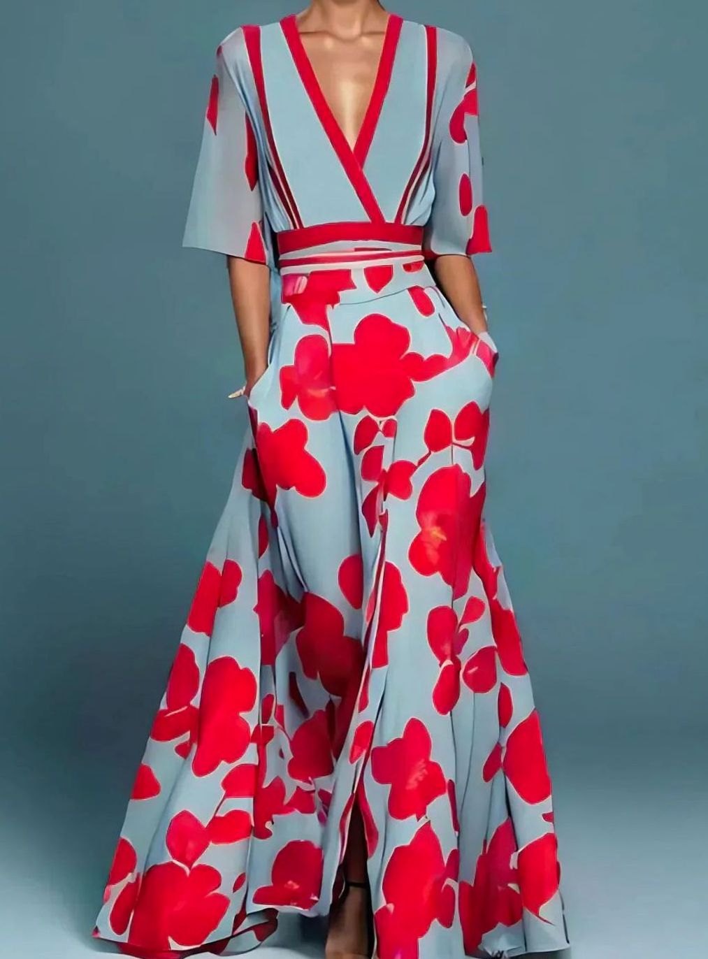 Lacey | Women's Elegant Floral Maxi Dress with Deep V-Neck and Flowing Silhouette