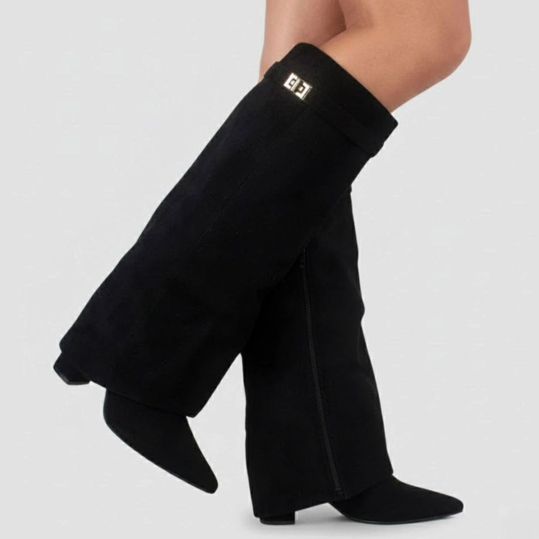 Lana | Women's Over-the-Knee Suede Boots with Buckle and Pointed Block Heel