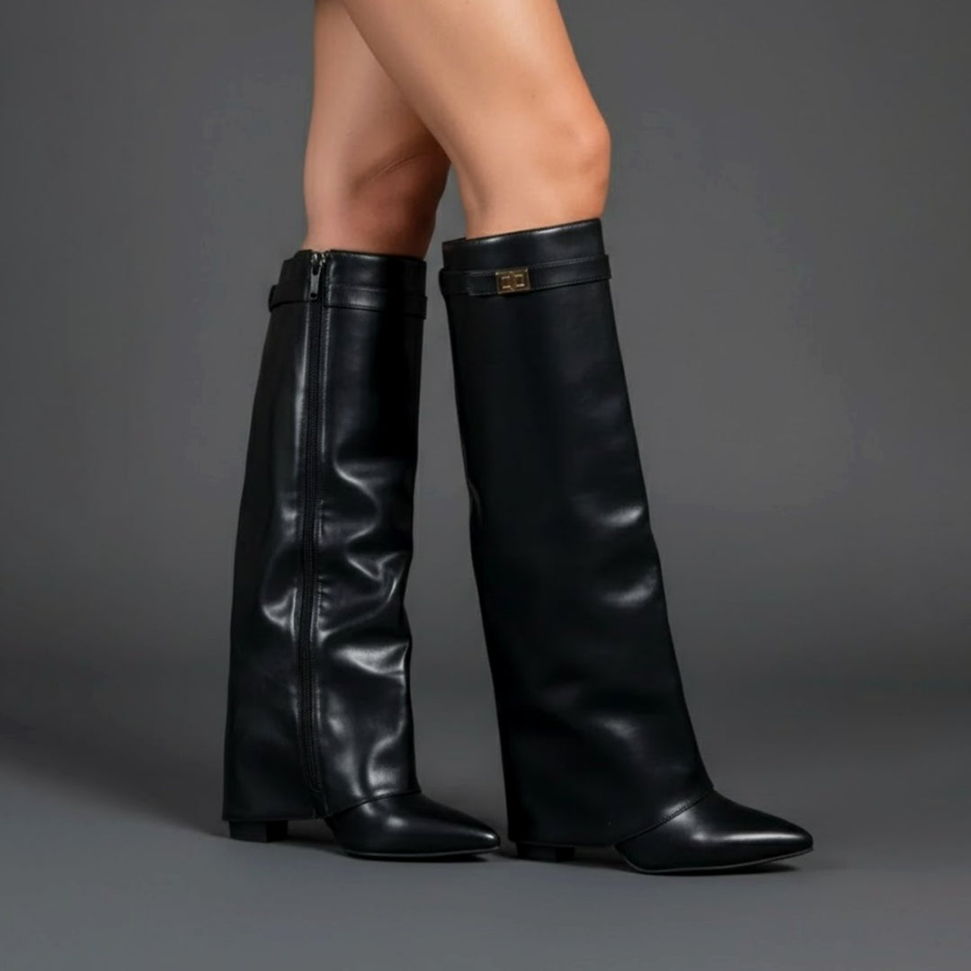 Lana | Women's Over-the-Knee Suede Boots with Buckle and Pointed Block Heel