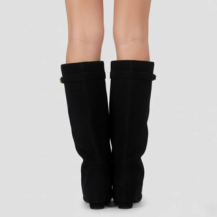Lana | Women's Over-the-Knee Suede Boots with Buckle and Pointed Block Heel