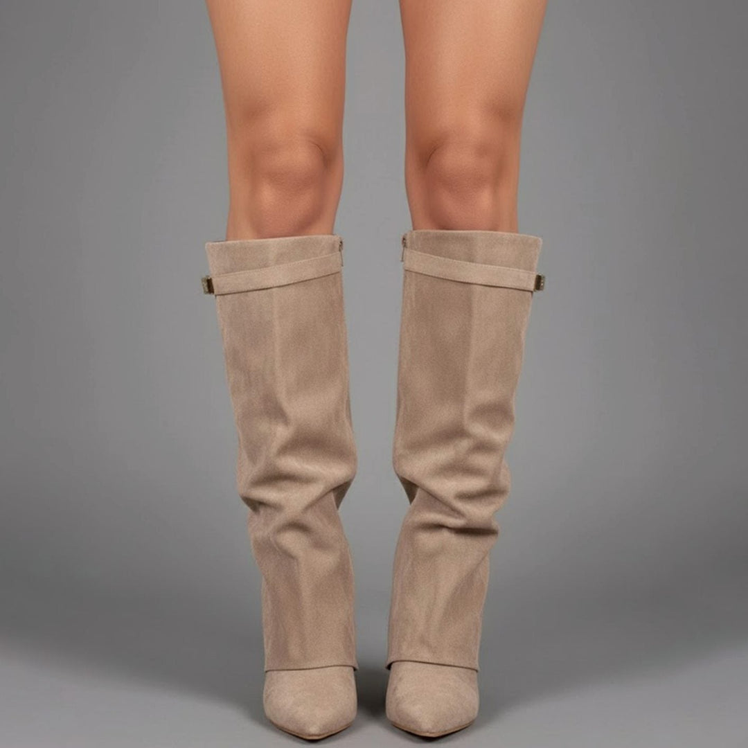 Lana | Women's Over-the-Knee Suede Boots with Buckle and Pointed Block Heel