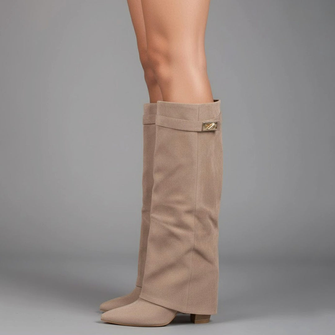 Lana | Women's Over-the-Knee Suede Boots with Buckle and Pointed Block Heel