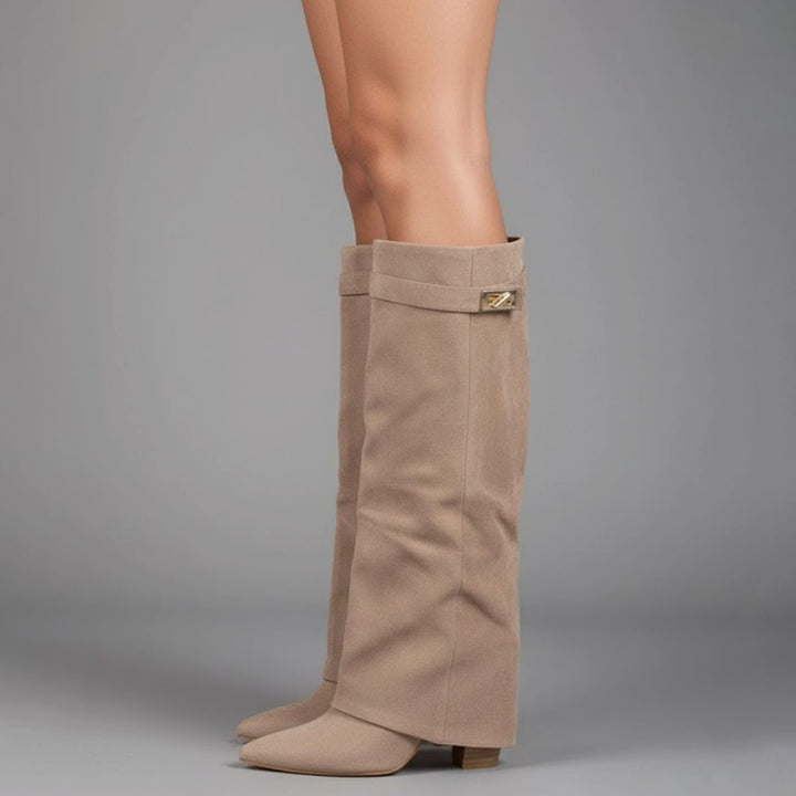 Lana | Women's Over-the-Knee Suede Boots with Buckle and Pointed Block Heel
