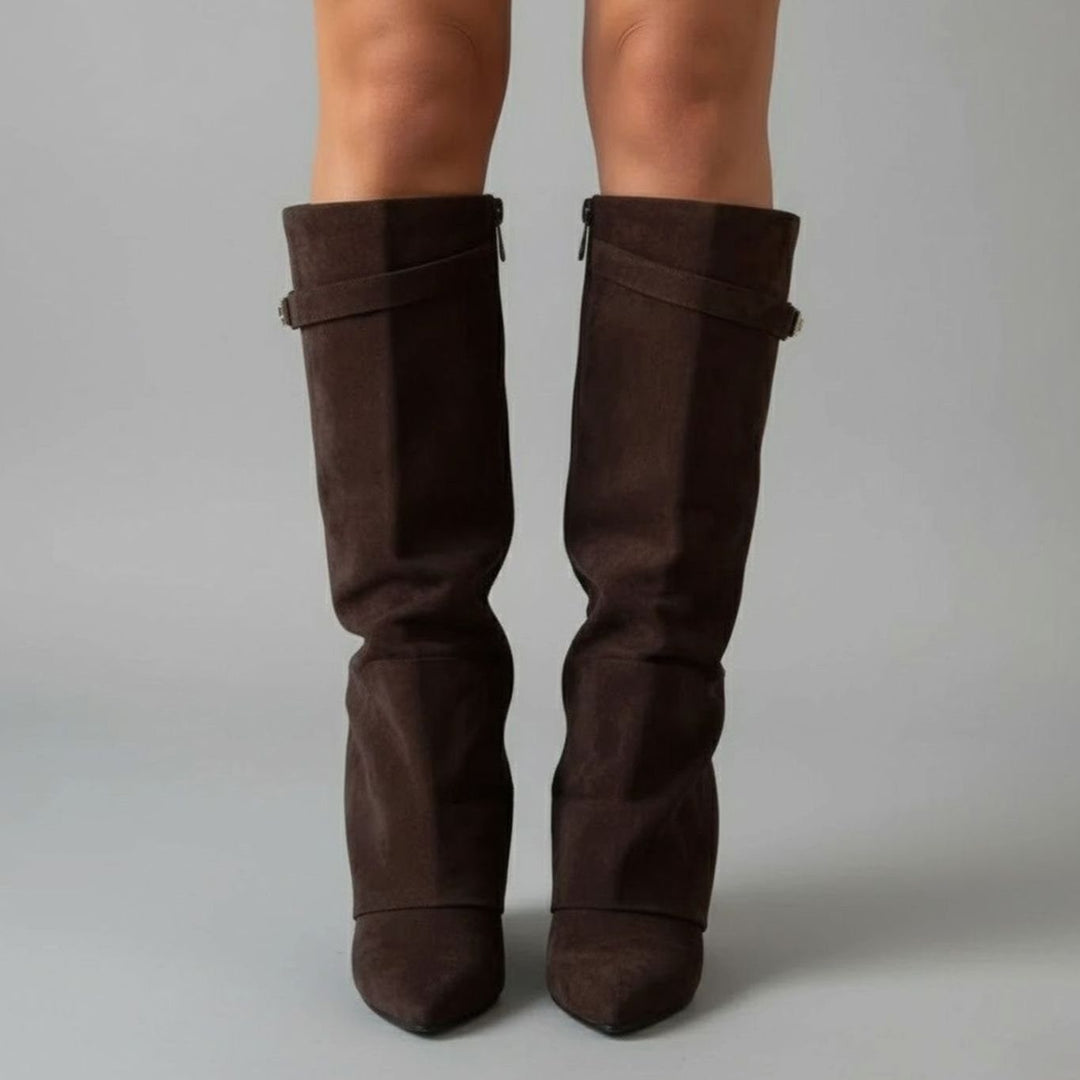 Lana | Women's Over-the-Knee Suede Boots with Buckle and Pointed Block Heel