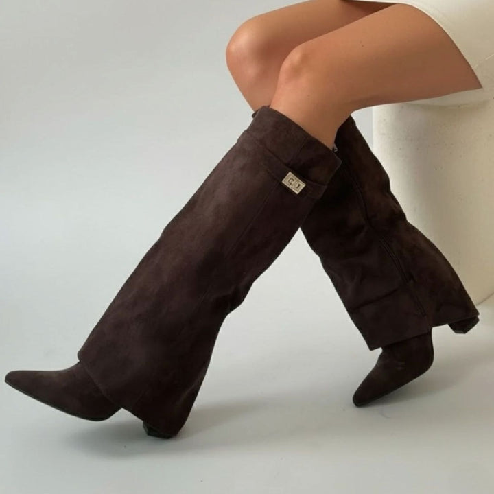 Lana | Women's Over-the-Knee Suede Boots with Buckle and Pointed Block Heel