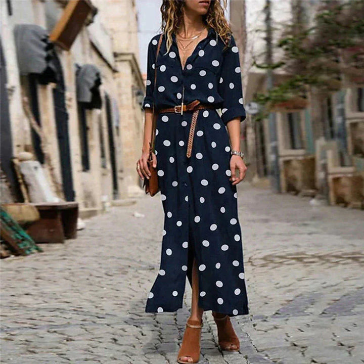 Women's Shirt Dress | Polka Dot Maxi