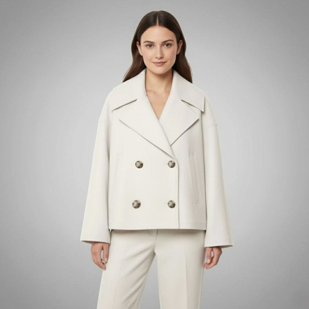Leona | Women's Elegant Double-Breasted Oversized Short Wool Coat