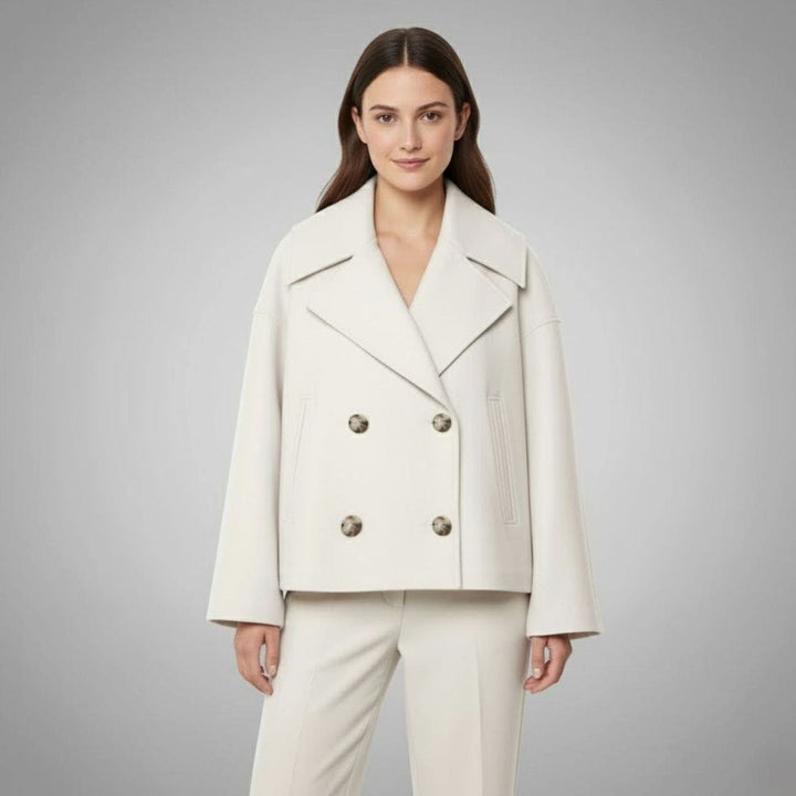 Leona | Women's Elegant Double-Breasted Oversized Short Wool Coat