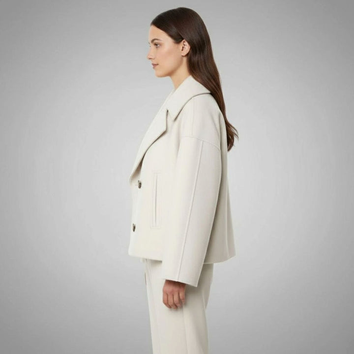 Leona | Women's Elegant Double-Breasted Oversized Short Wool Coat
