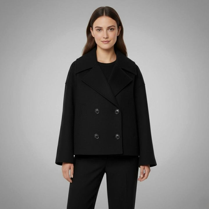 Leona | Women's Elegant Double-Breasted Oversized Short Wool Coat