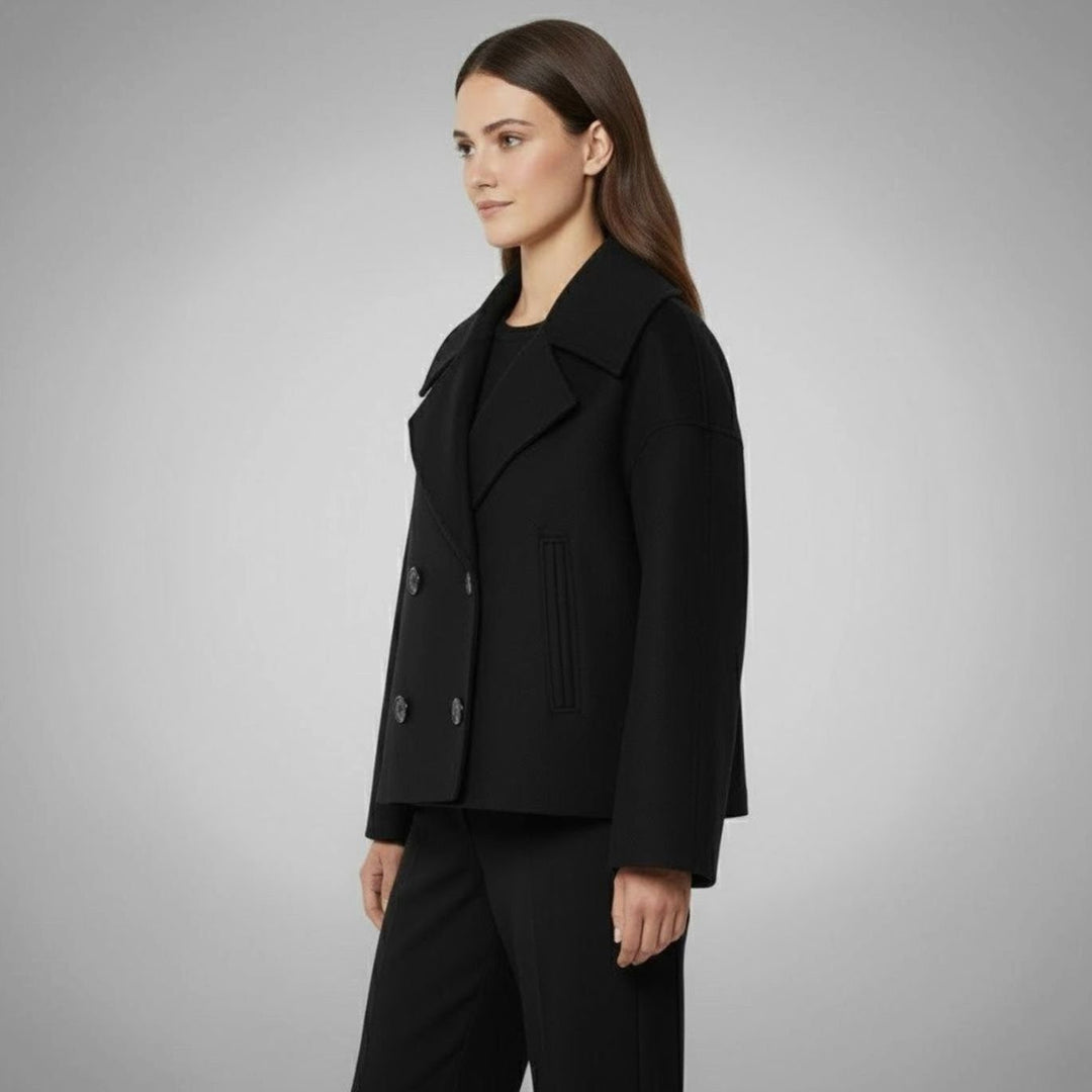 Leona | Women's Elegant Double-Breasted Oversized Short Wool Coat