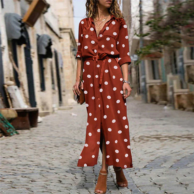 Women's Shirt Dress | Polka Dot Maxi