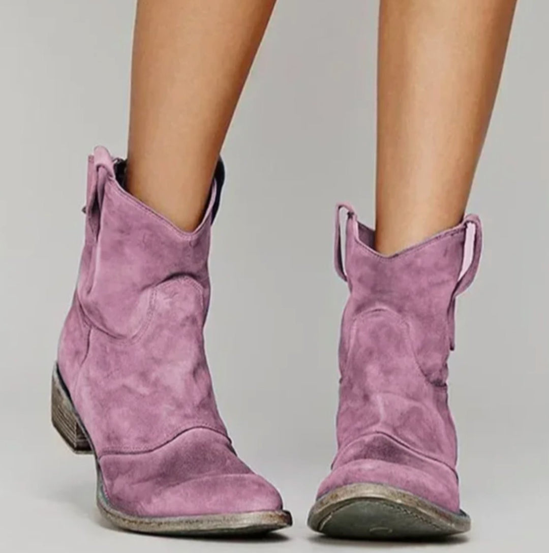 Lucy | Women's Suede Western Boots with Low Heel