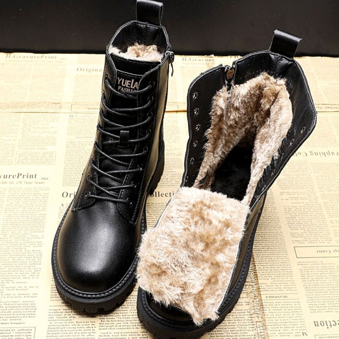 Marcia | Women's Warm Lined Lace-Up Winter Ankle Boots in Black
