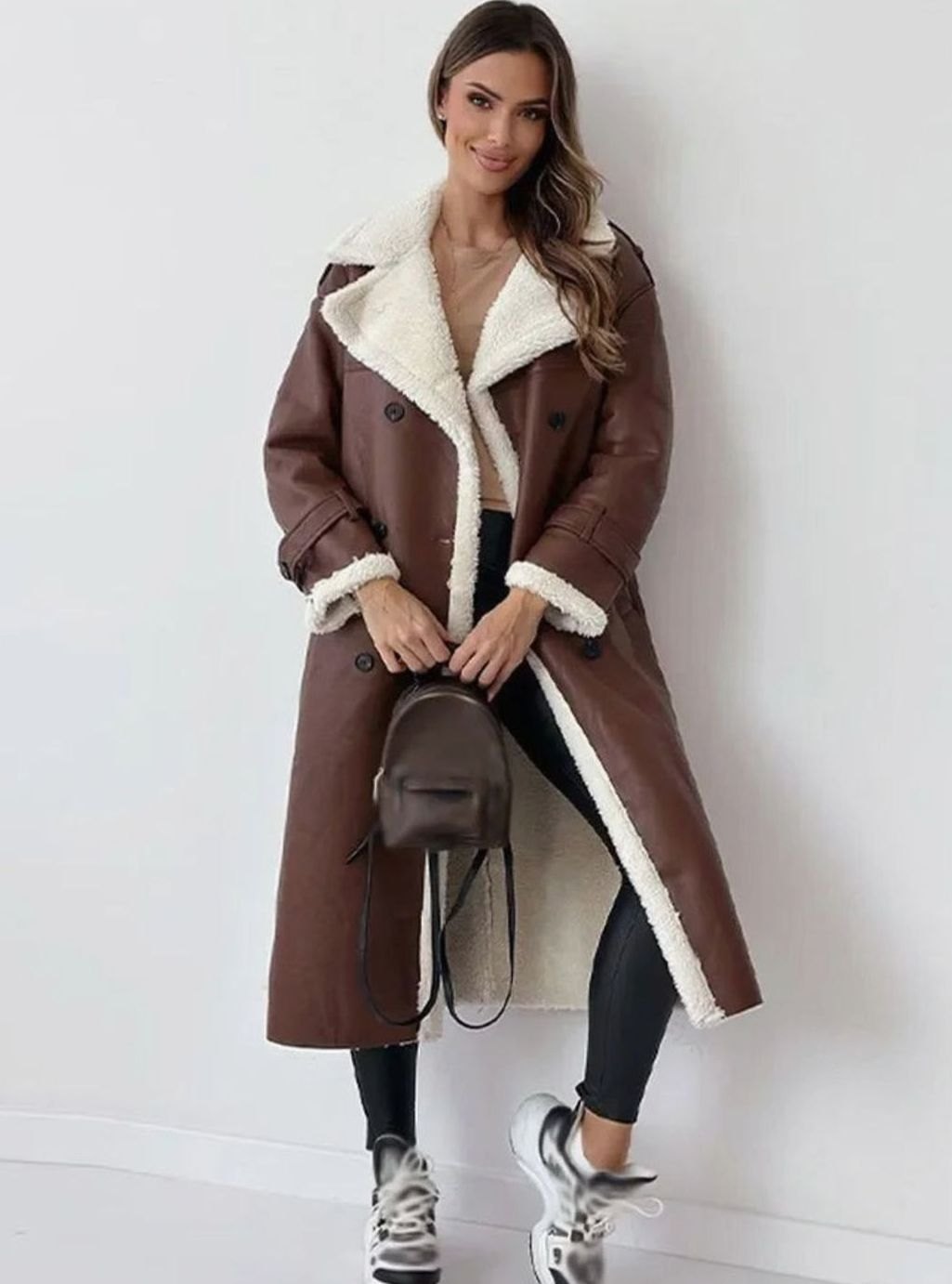 Marilyn | Women's Long Double-Breasted Faux Shearling Winter Coat
