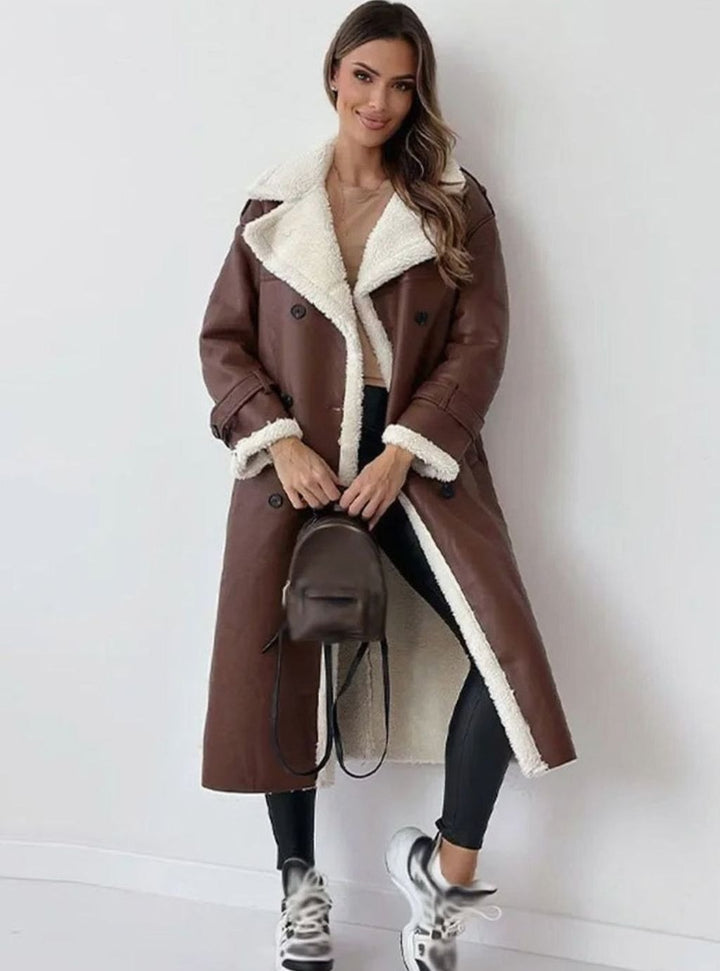 Marilyn | Women's Long Double-Breasted Faux Shearling Winter Coat