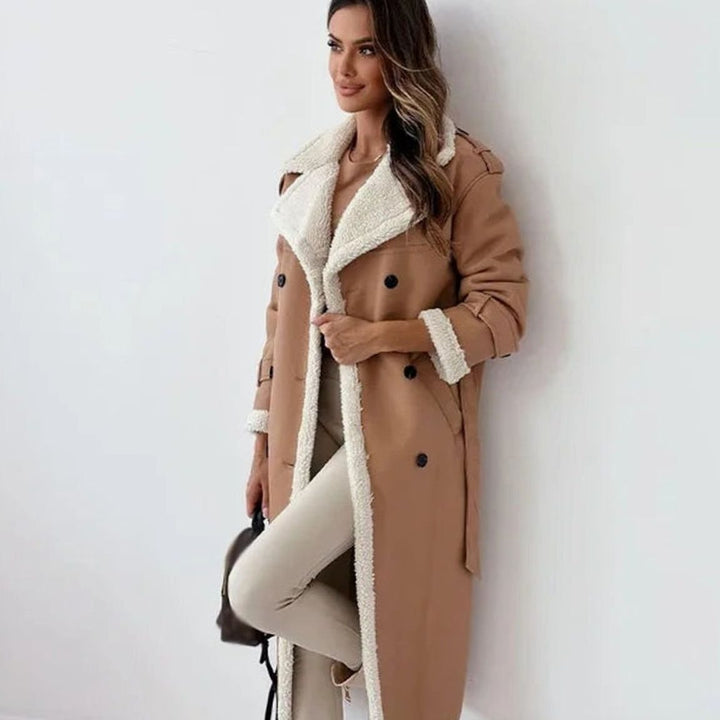 Marilyn | Women's Long Double-Breasted Faux Shearling Winter Coat