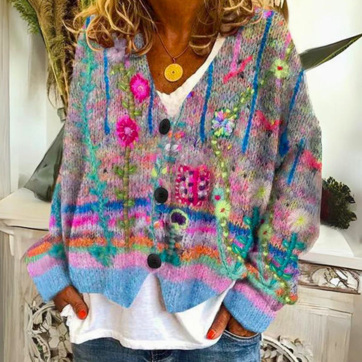 Marissa | Women's Colorful Bohemian Buttoned Knit Cardigan
