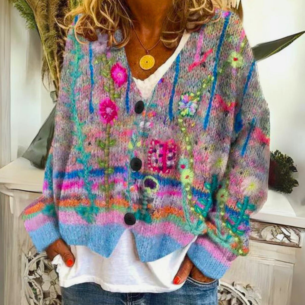 Marissa | Women's Colorful Bohemian Buttoned Knit Cardigan