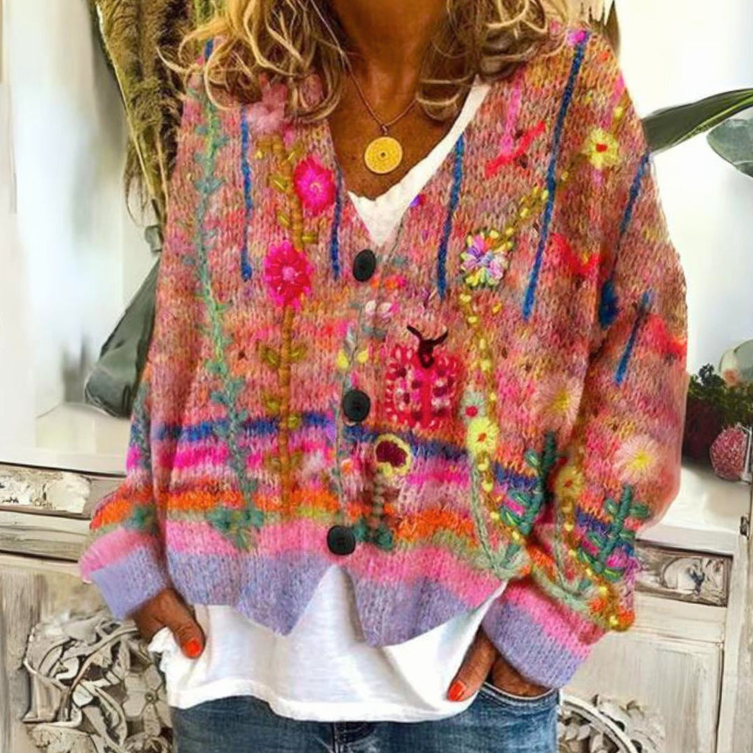 Marissa | Women's Colorful Bohemian Buttoned Knit Cardigan