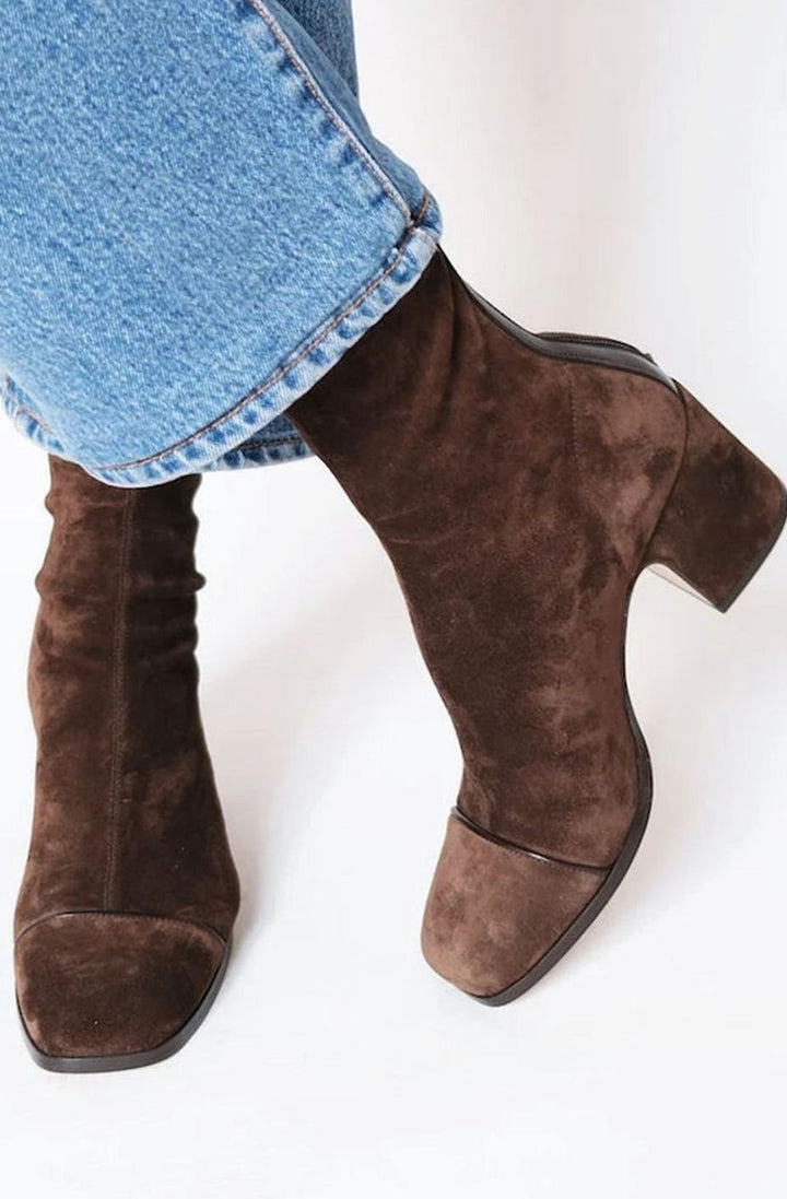Martha | Women's Suede-Look Ankle Boots with Block Heel for Winter