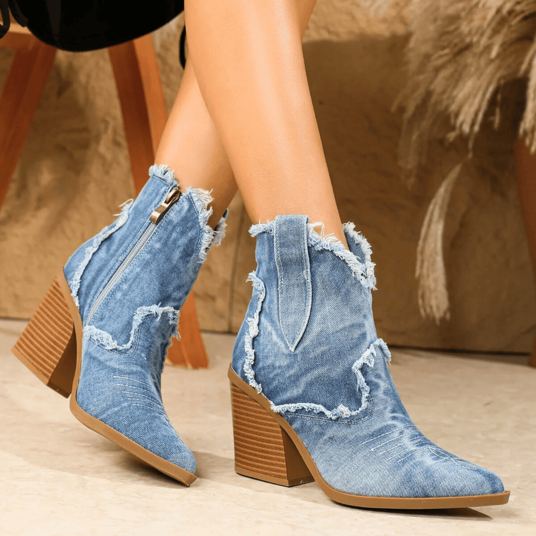 Boots For Women | Ankle Block Heel With Side Zip