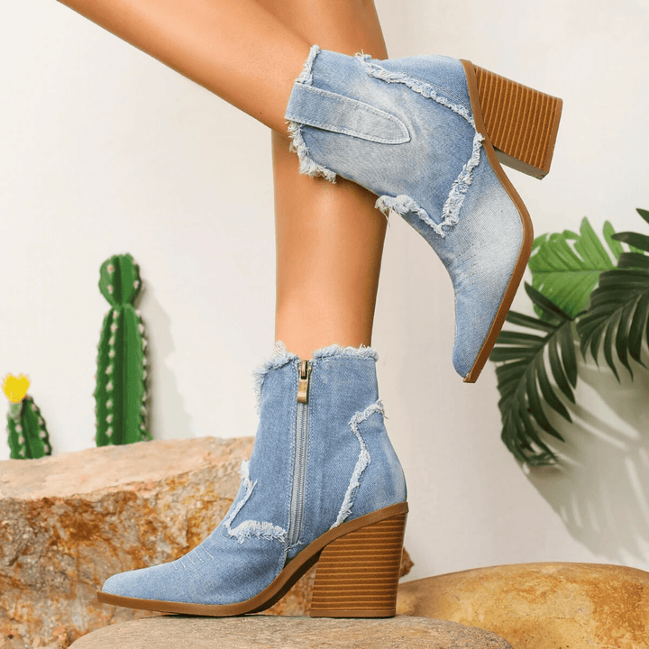 Boots For Women | Ankle Block Heel With Side Zip