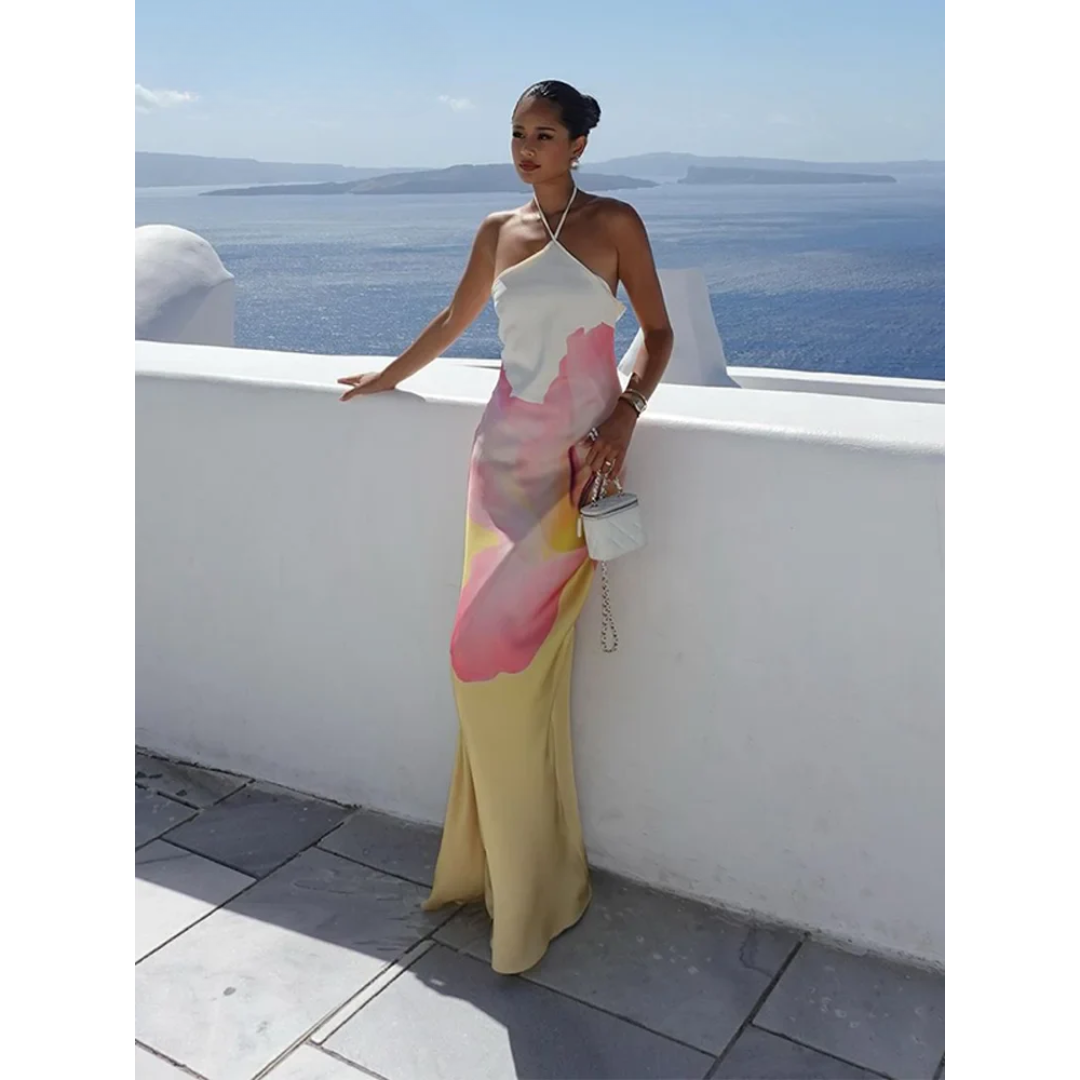 Women's White Maxi Dress | One-Shoulder Floral