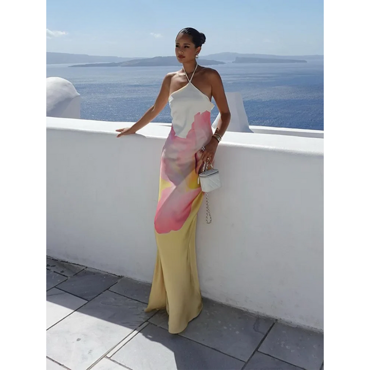 Women's White Maxi Dress | One-Shoulder Floral