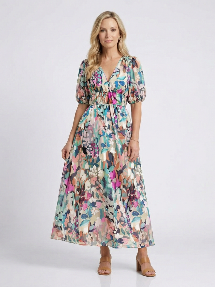 Women's Boho Midi Dress | V-Neck Floral