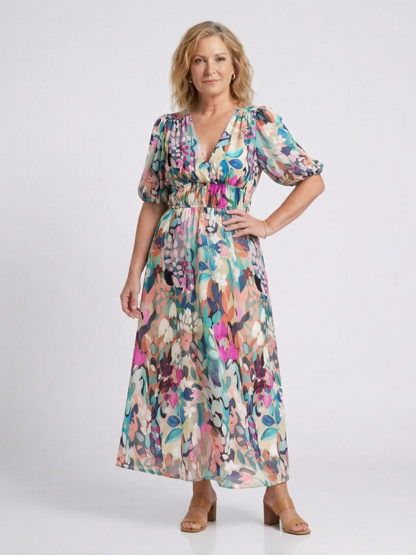 Women's Boho Midi Dress | V-Neck Floral