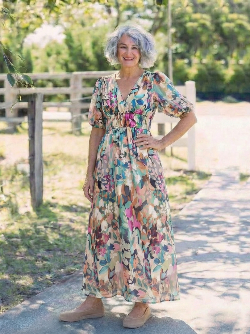 Women's Boho Midi Dress | V-Neck Floral