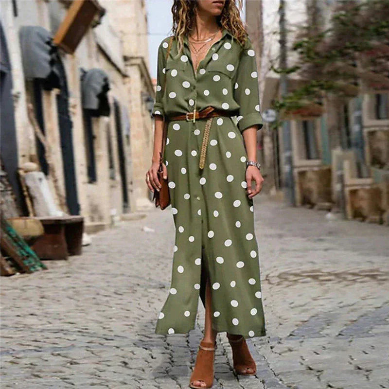 Women's Shirt Dress | Polka Dot Maxi