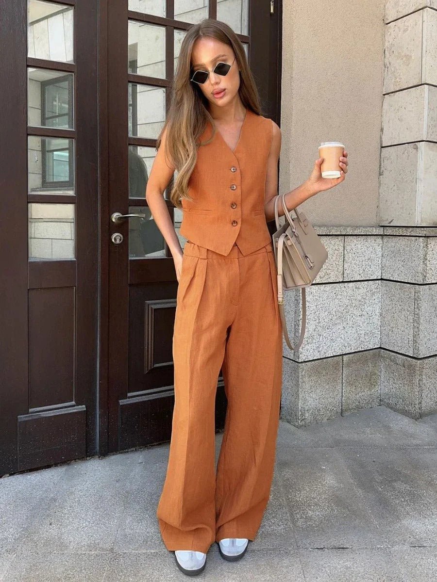Women's Two-Piece Set | Sleeveless Vest Wide Leg Pants