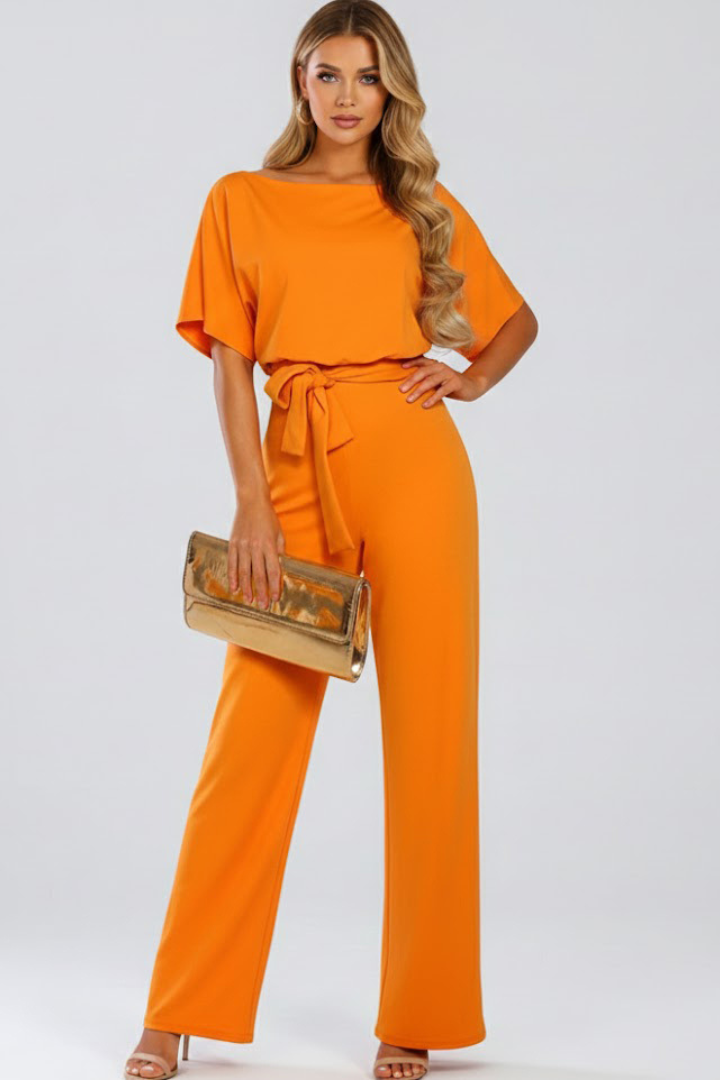 Women's Wide-Leg Jumpsuit | Short Sleeve Belted