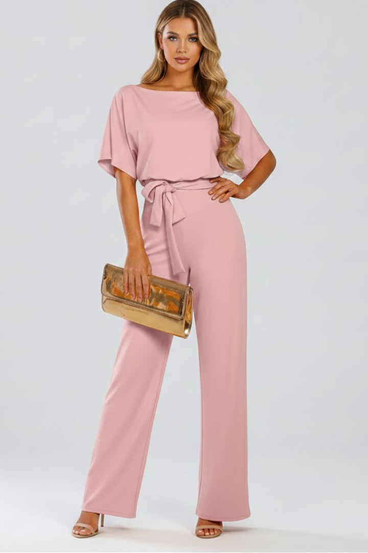 Women's Wide-Leg Jumpsuit | Short Sleeve Belted
