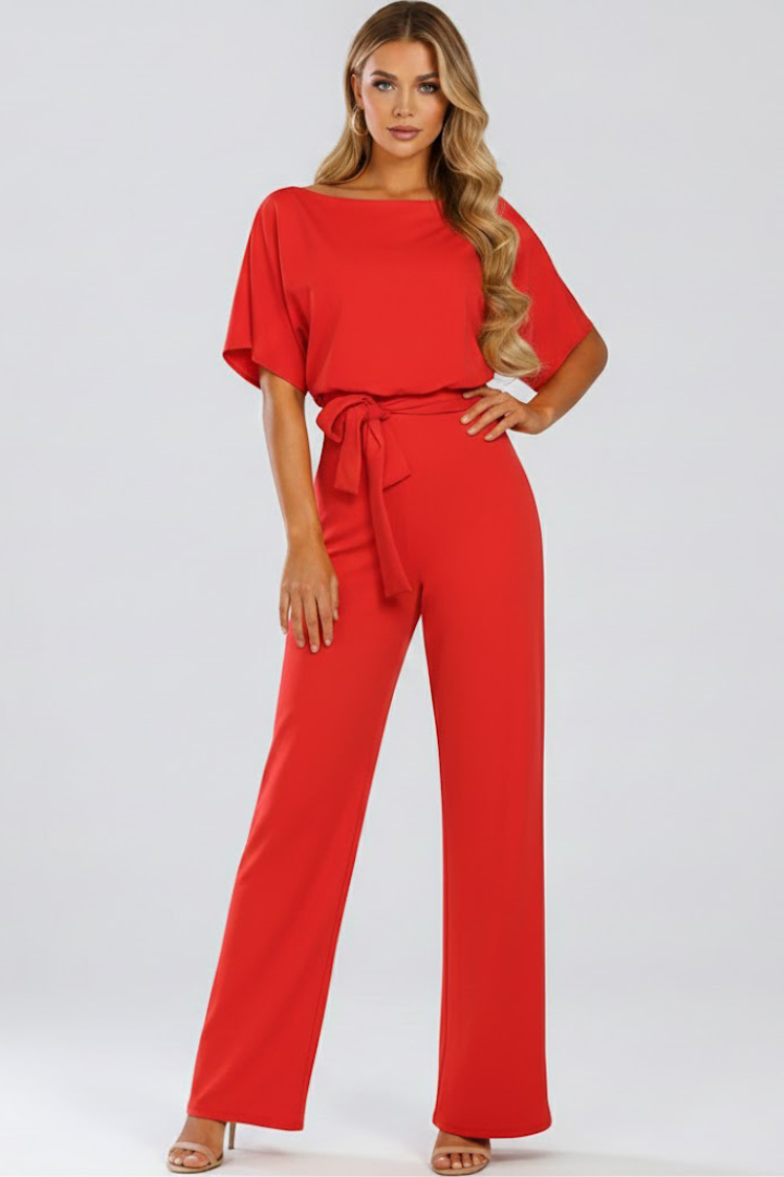 Women's Wide-Leg Jumpsuit | Short Sleeve Belted