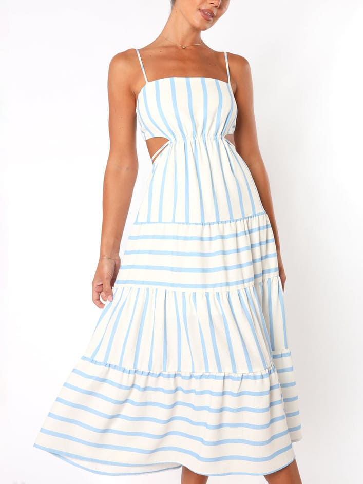Women's Midi Sundress | Striped Open Back