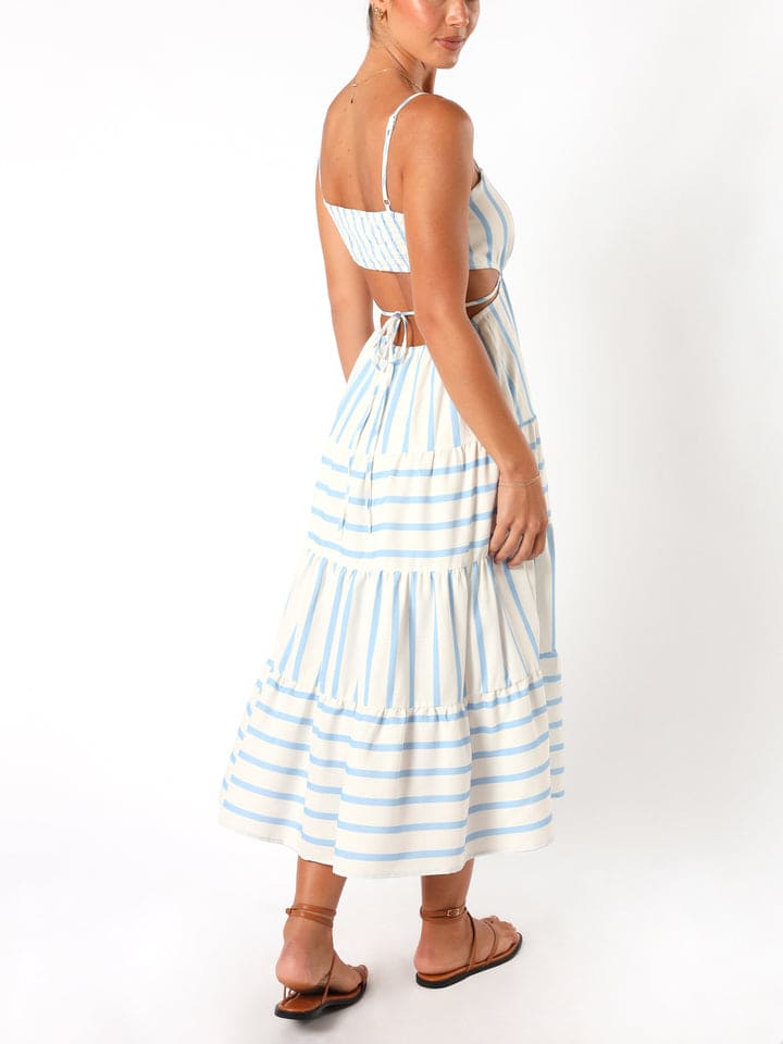 Women's Midi Sundress | Striped Open Back