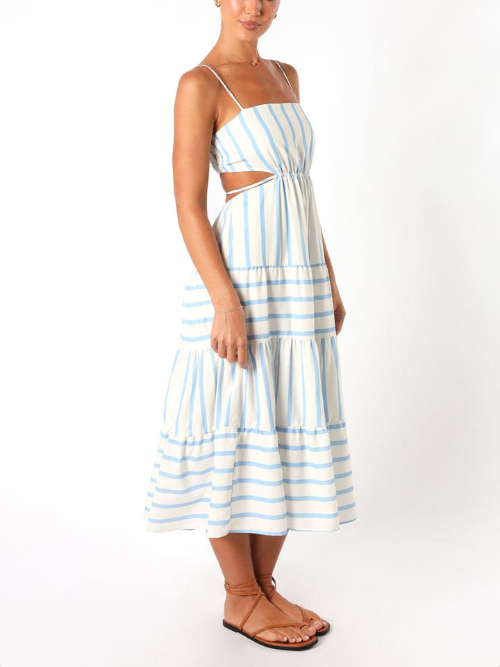 Women's Midi Sundress | Striped Open Back