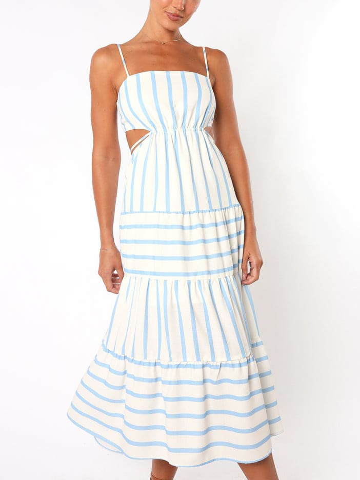 Women's Midi Sundress | Striped Open Back