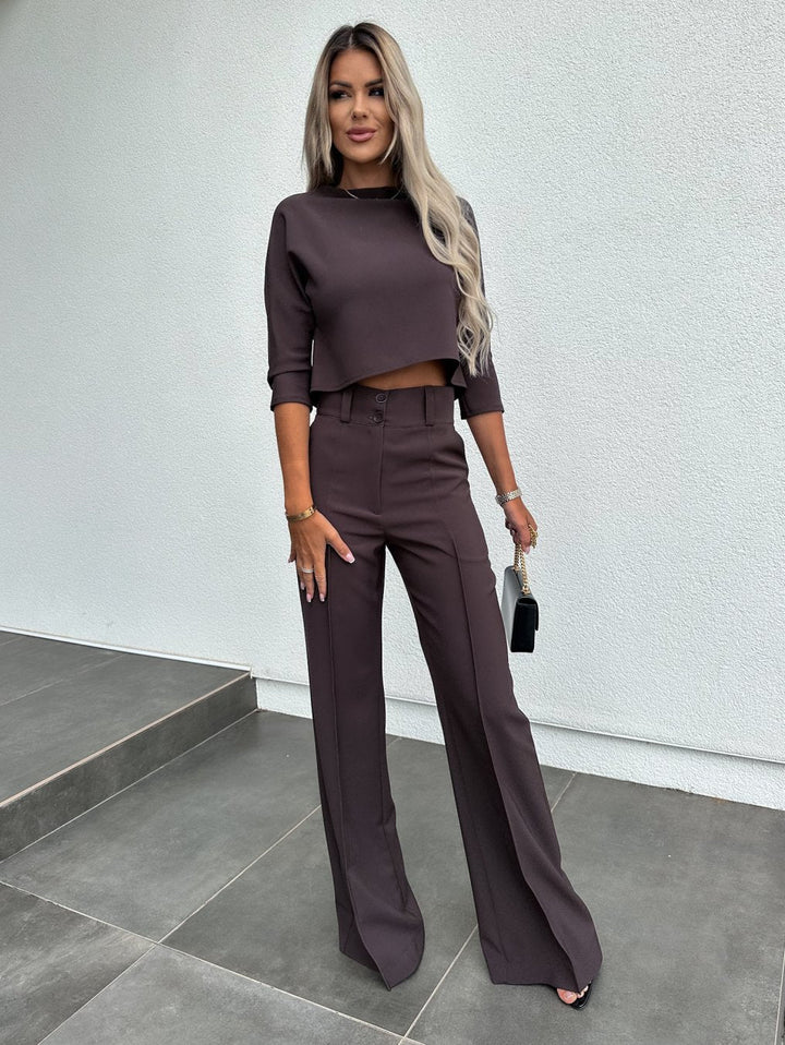 Women's Two-Piece Lounge Set | Short Sleeve Top Flare Pants