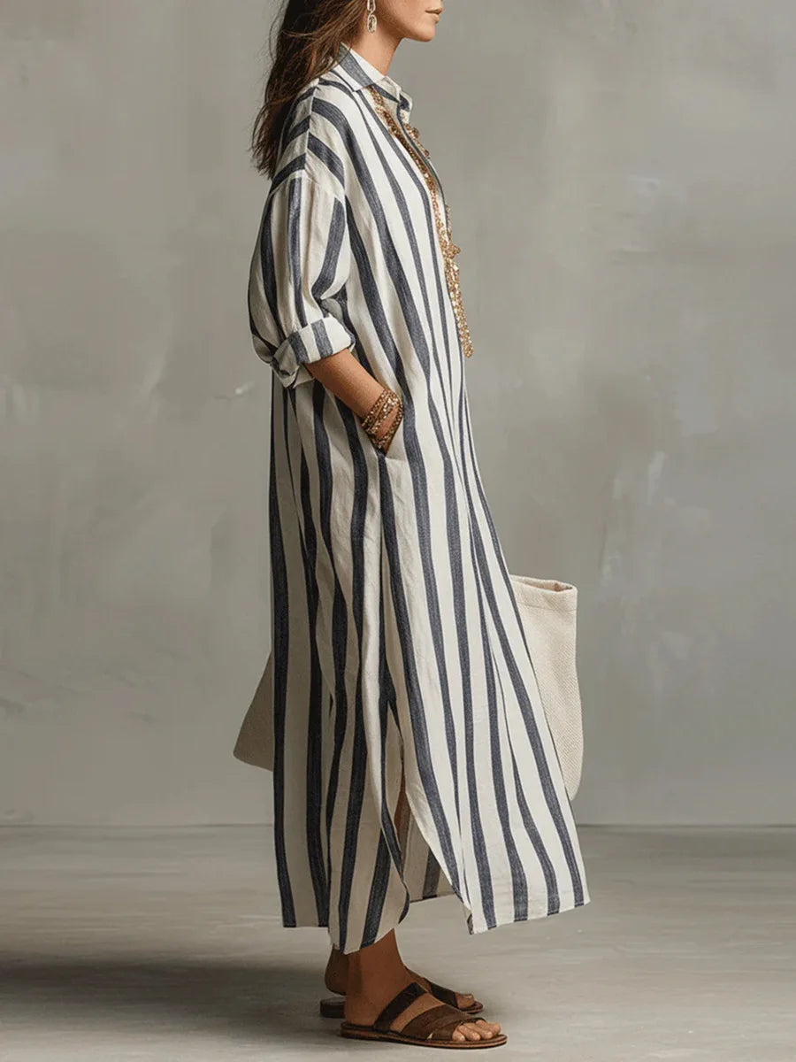 Women's Shirt Dress | Maxi V-Neck Striped